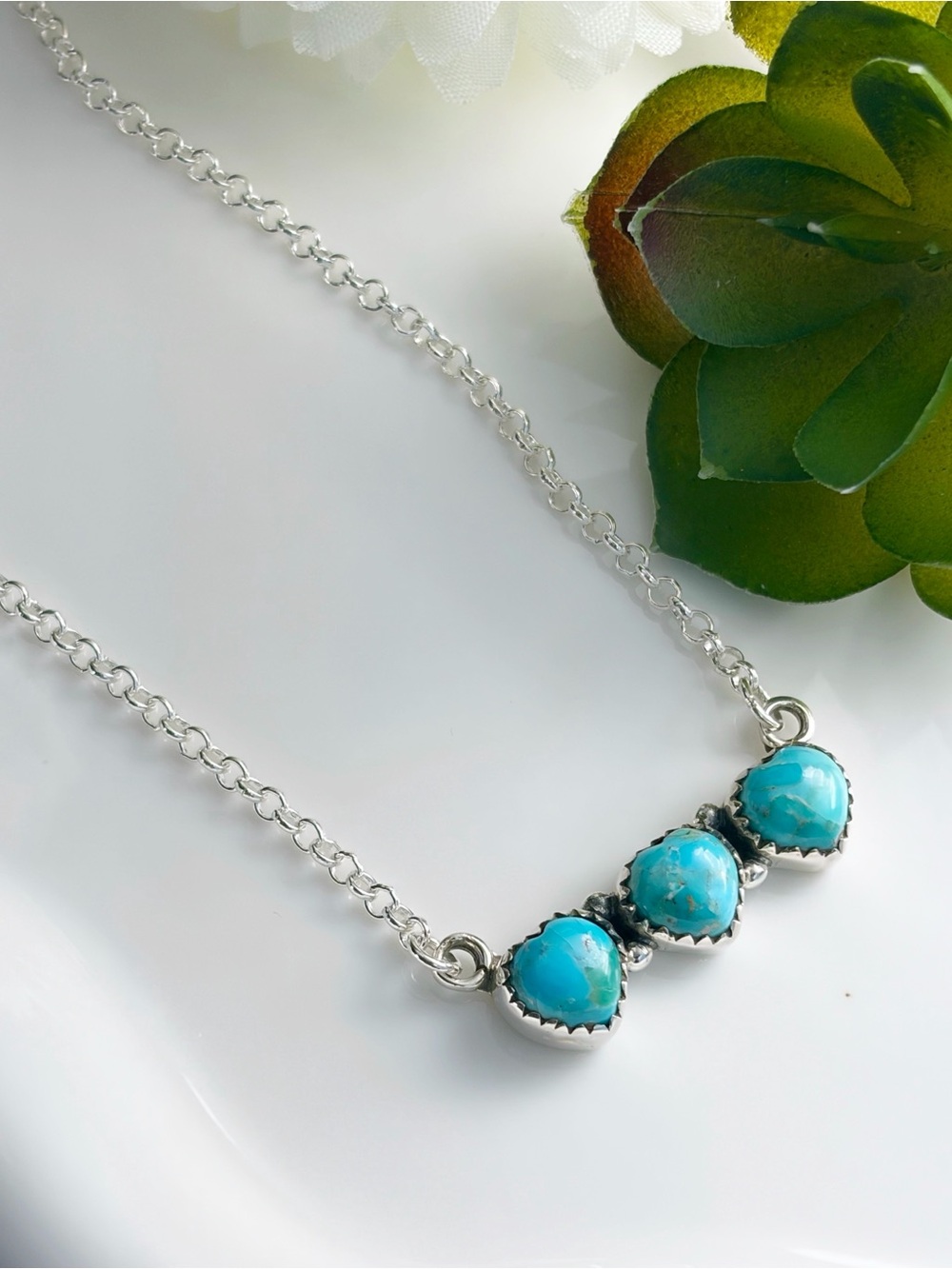 Pure Sterling Silver 925 Genuine Blue Mohave Turquoise Heart Necklace Southwest
